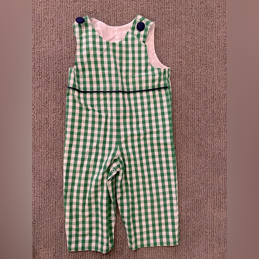 Longalls - green and white gingham with navy buttons - 24M